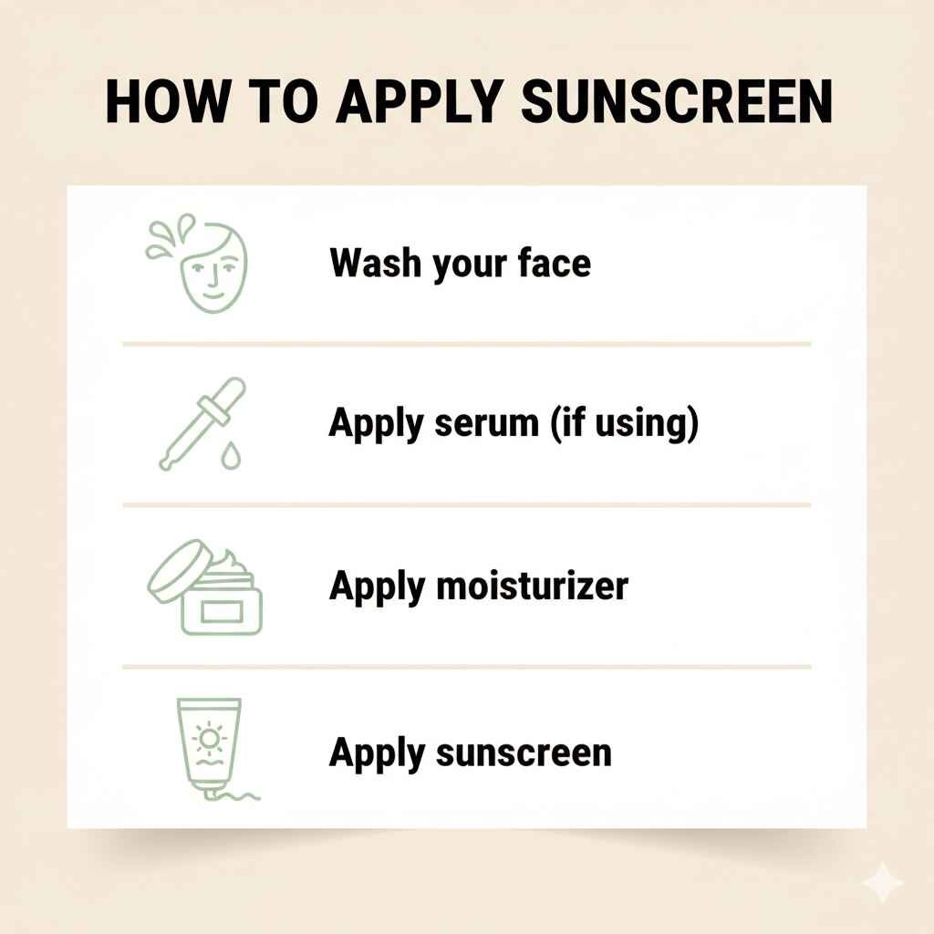 “I Never Wore Sunscreen Before — Then I Tried Wearing It Every Day and These Are the Surprising Results” Step-by-step infographic showing how to apply sunscreen properly