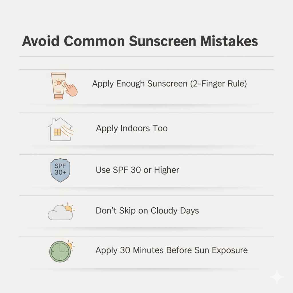 “I Never Wore Sunscreen Before — Then I Tried Wearing It Every Day and These Are the Surprising Results” Infographic showing common sunscreen mistakes and correct application tips