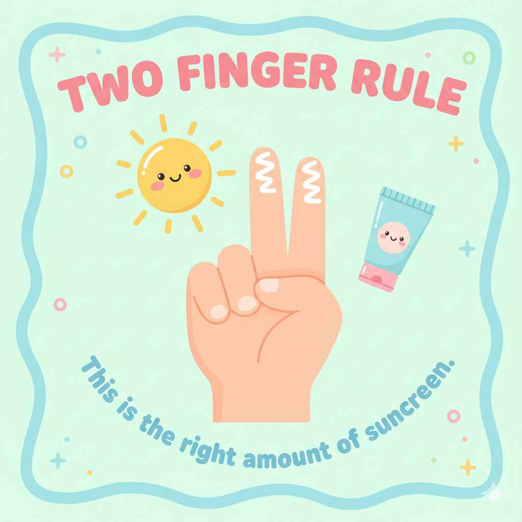 “I Never Wore Sunscreen Before — Then I Tried Wearing It Every Day and These Are the Surprising Results” Cute cartoon infographic explaining the 2-finger sunscreen rule