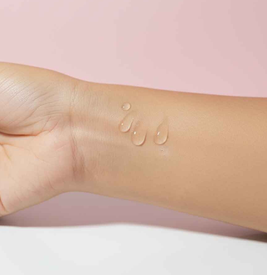 “Can A Serum Really Fix Oily Skin And Pores? I Tried The Derma Co 5% Niacinamide serum to Find Out " “Derma Co 5% Niacinamide Serum texture on hand showing lightweight formula and clear drops